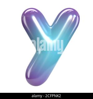 Carattere rotondo viola e blu, bollatura come lettere e numeri, rappresentazione 3d lettera Y Foto Stock