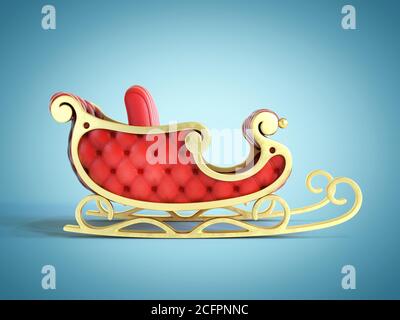 Natale slitta Santa, rosso e dorata slitta 3D rendering Foto Stock