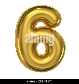 Rendering 3d font bollatura d'oro, numero 6 Foto Stock