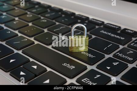 Icona del lucchetto 3d sulla tastiera del computer portatile Foto Stock