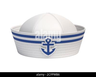 Cappello marinaio con emblema di ancoraggio blu isolato su sfondo bianco rendering 3d Foto Stock