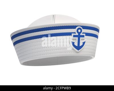 Cappello marinaio con emblema di ancoraggio blu isolato su sfondo bianco rendering 3d Foto Stock