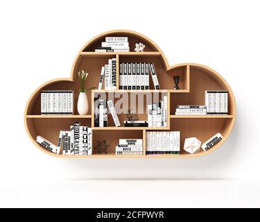 Scaffali a forma di cloud, libreria online scaffale concetto 3D illustrazione Foto Stock
