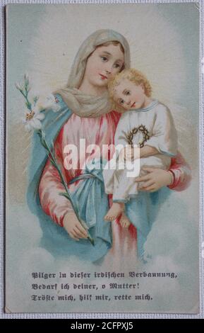 Santa immagine, Vergine Maria Holding bambino Gesù / Heiligenbild, Jungfrau Maria mit Jesuskind, Historisch, storico, digitale riproduzione migliorata di un originale del 19 ° secolo / digitale Reproduktion einer Originalvollage aus dem 19. Jahrhundert, Foto Stock