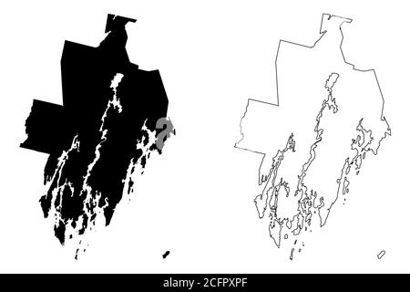 Lincoln County, Maine (Stati Uniti, Stati Uniti d'America, Stati Uniti, Stati Uniti, Stati Uniti) mappa vettoriale illustrazione, abbozzare schizzo Lincoln Parish mappa Illustrazione Vettoriale