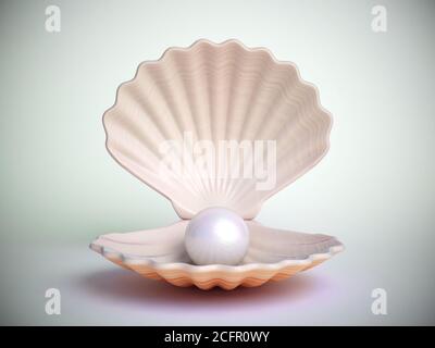 Rendering 3d Seashell Pearl Inside Foto Stock