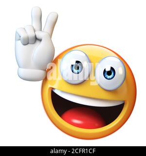 Peace emoji isolato su sfondo bianco, Victory emoticon rendering 3d Foto Stock