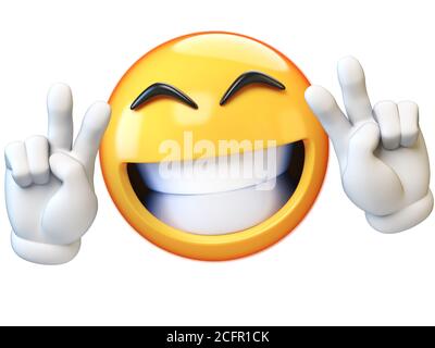 Peace emoji isolato su sfondo bianco, Victory emoticon rendering 3d Foto Stock