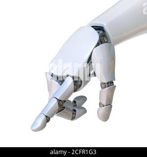Mano del robot che punta il dito indice, toccando il rendering 3D del gesto Foto Stock