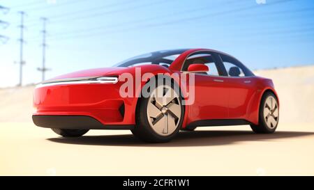 Poster rosso per auto sportive, rendering 3d Foto Stock