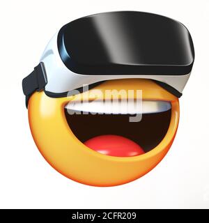 Emoji con visore VR isolato su sfondo bianco, emoticon in realtà virtuale, rendering 3d Foto Stock