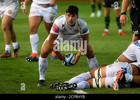 Exeter Chiefs mischia-mezzo Sam Hidalgo-Clyne durante il campionato inglese, Gallagher Premiership Rugby Union partita tra Northampton Saints ed exe Foto Stock