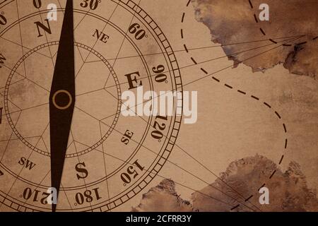 Vintage Travel Manuscript with Map and Compass Adventure background, elementi di questa immagine forniti da NASA (mappa satellitare dell'Antartide) Foto Stock