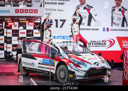 17 OGIER Sebastien (fra), INGRASSIA Julien (fra), Toyota Yaris WRC, Toyota Gazoo Racing WRT, podio ritratto durante il Rally Estonia 2020, 4° round Foto Stock