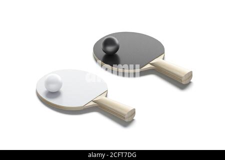 Racchetta da ping pong bianca e nera con mockup di palla Foto Stock