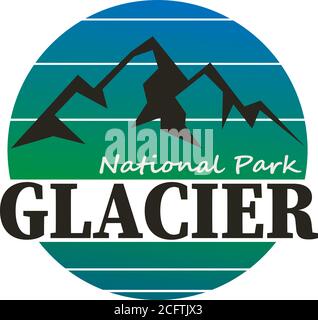 Emblema patch logo illustrazione del Glacier National Park emblema patch illustrazione del logo su sfondo scuro Illustrazione Vettoriale