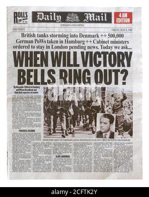 La prima pagina della Daily Mail 4 maggio 1945 Con il titolo quando sarà Victory Bells Ring out Foto Stock