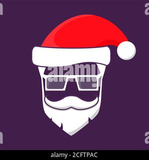 Cappelli Babbo natale, barba, baffi e bicchieri.vettore piatto. Illustrazione Vettoriale