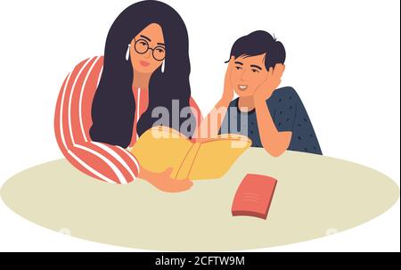 Un insegnante legge un libro a uno Student.Study Illustrazione Vettoriale