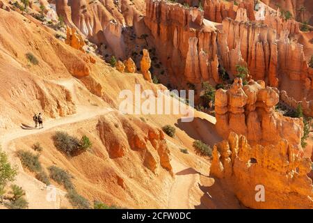 Due escursionisti che esplorano il Navajo Loop Trail, il Bryce Canyon National Park, Utah, USA Foto Stock