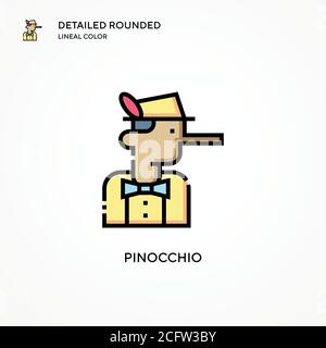 Icona vettore Pinocchio. Concetti moderni di illustrazione vettoriale. Facile da modificare e personalizzare. Illustrazione Vettoriale