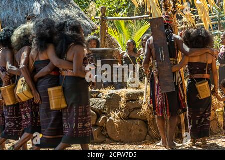 No Moko - No sposarsi. Un sposo novizio sull'isola indonesiana di Flores non può mai riunirsi senza tamburi di bronzo. Crociera con fuoco e draghi del vero Nord, Isole Sunda, Indonesia Foto Stock