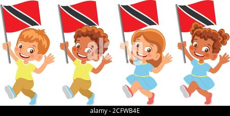 Bandiera di Trinidad e Tobago in mano. Bambini con bandiera. Bandiera nazionale del vettore Trinidad e Tobago Illustrazione Vettoriale