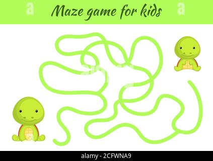 Divertente labirinto o labirinto gioco per i bambini. Aiuta la madre a trovare il percorso per il bambino. Foglio di lavoro per lo sviluppo dell'istruzione. Pagina attività. Cartoni animati tartaruga caratteri. Illustrazione Vettoriale