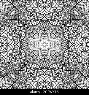 Texture senza cuciture con mandala in bianco e nero. Modello vettoriale per tessuti, sfondi, piastrelle e il tuo design Illustrazione Vettoriale