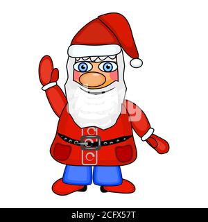 Babbo Natale isolato su sfondo bianco. Semplice sorrisante Babbo Natale che agitava la mano. Cartoon Natale o Capodanno carattere. Illustrazione vettoriale stock Illustrazione Vettoriale