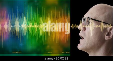 illustrazione del concetto di riconoscimento vocale, di lingua umana Foto Stock