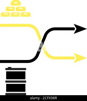 Icona della tabella di confronto dell'oro e dell'olio. Design a colori piatti. Illustrazione vettoriale. Illustrazione Vettoriale