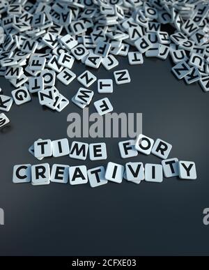 Rendering 3D delle parole tempo per la creatività writen in piastrelle di lettera Foto Stock
