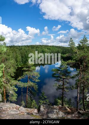 Scena a sentieri escursionistici nel parco nazionale di Nuuksio, Espoo, Finlandia. Foto Stock