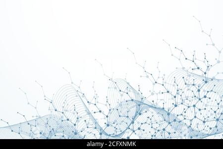 Struttura molecolare di fondo. Carta da parati o banner con un DNA molecole. Asbrtract background molecola scientifica. Flusso d'onda Illustrazione Vettoriale