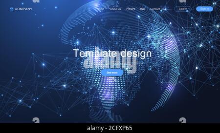 Disegno di modello di Web site. Asbrtract background con il concetto di composizione di punti e linee della mappa mondiale del business globale. Tecnologia Internet. Moderno Illustrazione Vettoriale