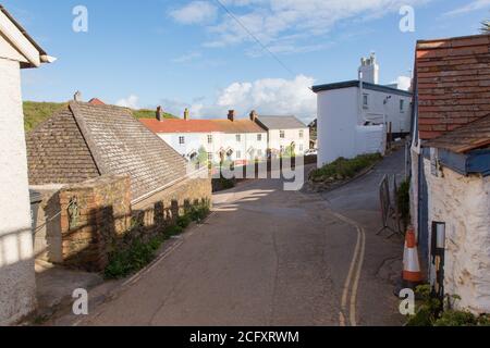 Graziosi cottage con terrazza, Hope Cove, Kinsbridge, Devon, Inghilterra, Regno Unito. Foto Stock