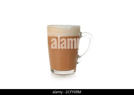 Tazza di vetro di latte di zucca isolato su sfondo bianco Foto Stock