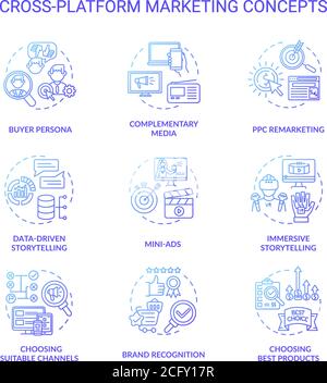 Insieme di icone di concetto di marketing multipiattaforma Illustrazione Vettoriale