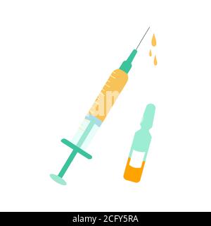 Illustrazione vettoriale con siringa e vaccino in un flacone. Stile piatto. Coronavirus e protezione contro l'influenza. Illustrazione Vettoriale