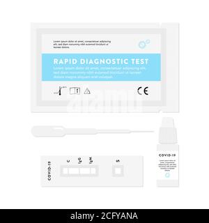 Dispositivo di test diagnostico rapido per coronavirus. Kit di test rapido Covid-19. Concetto pandemico. Illustrazione vettoriale, design piatto Illustrazione Vettoriale