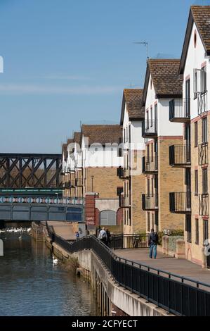 Riverside appartamenti vicino al fiume Nene nella città cattedrale di Peterborough, Cambridgeshire, Inghilterra. Foto Stock