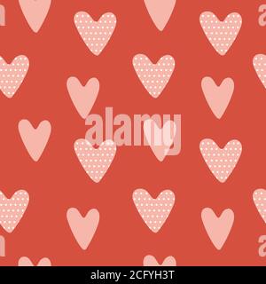 Pattern cardiaco. Elementi di design a cuore disegnati a mano. Texture San Valentino. Colore cuore doodle. Design romantico della carta da parati con simbolo d'amore. Vettore Illustrazione Vettoriale