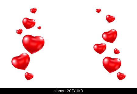 Cornice rossa del cuore del palloncino. Palloncini di elio luminosi. Carta San Valentino. Pallone ad aria a forma di cuore. Confine romantico. Illustrazione vettoriale Illustrazione Vettoriale