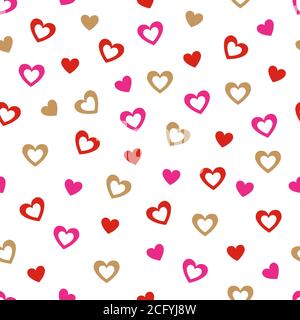 Sfondo cuore. Cuori disegnati a mano motivo senza giunture. Carta da imballaggio giorno di San Valentino. Confetti con cuore pieno di noodle. Texture romantica con simbolo dell'amore Illustrazione Vettoriale