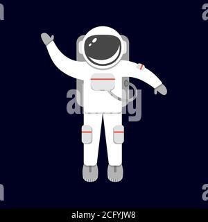 Spaceman isolato su sfondo nero. Astronauta nello spazio. Tuta spaziale. Illustrazione vettoriale in stile piatto Illustrazione Vettoriale