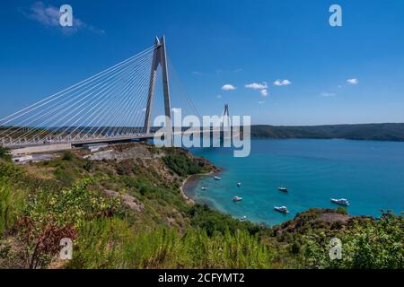 Il ponte Yavuz Sultan Selim nel quartiere Sariyer di Istanbul, Turchia Foto Stock
