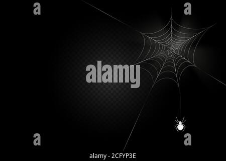 Un ragno nero si blocca su un web. Spaventoso spiderweb di Halloween simbolo. Illustrazione Vettoriale