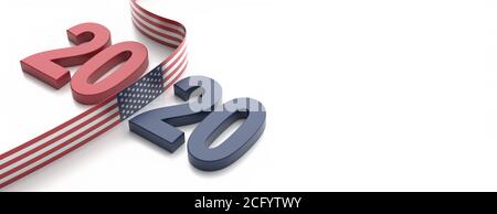 2020 Stati Uniti, elezioni presidenziali. Volantino con bandiera degli Stati Uniti d'America su sfondo bianco. 2020 Stati Uniti elezioni emplate, banner. illustrazione 3d Foto Stock