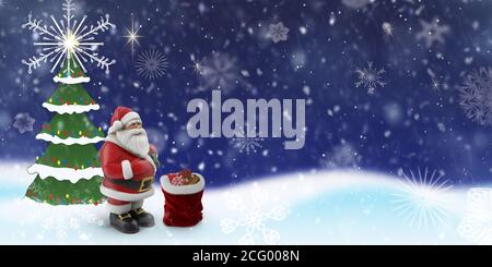 Bella cartolina di Natale con Babbo Natale e regali. Foto Stock